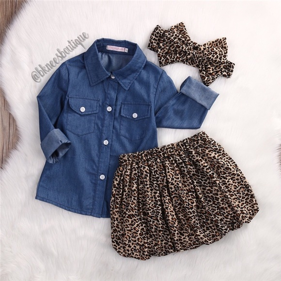 Other - Matching Denim Cheetah Girl Flow Y Outfit Set